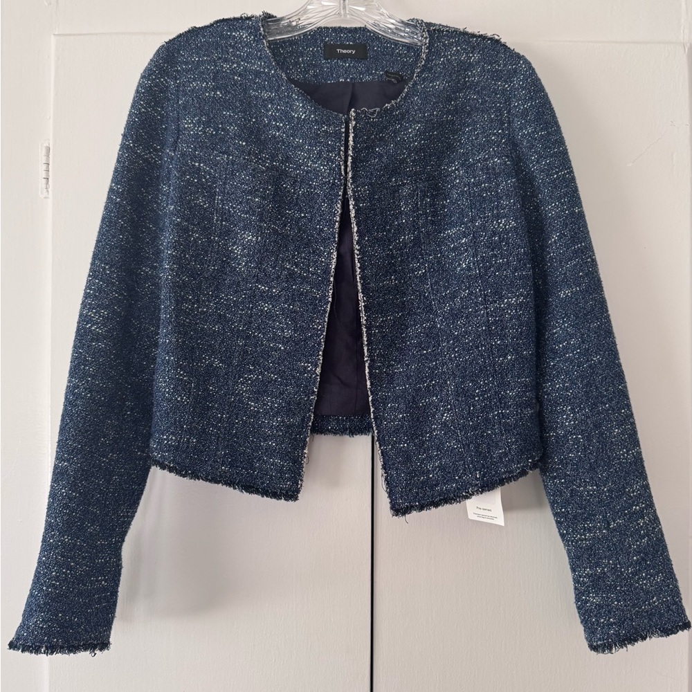 Theory Navy Tweed Cropped Blazer Jacket